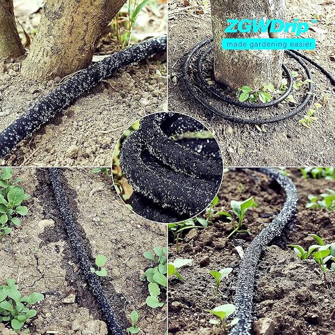 50FT 1/2" Water-Saving Soaker Hose with Solid Brass Connectors, Drip Irrigation Kit for Lawn & Yard