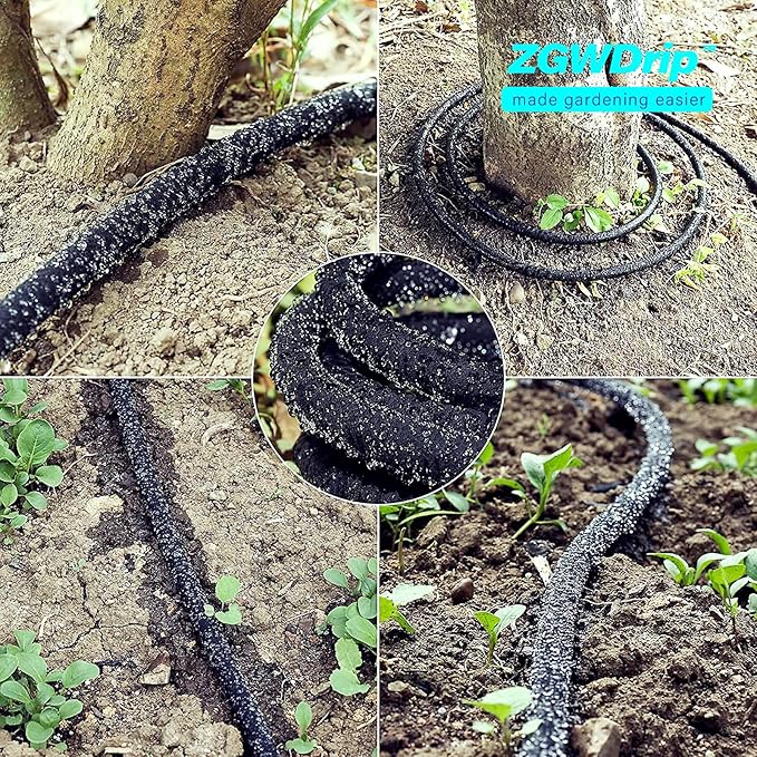 100FT 1/2" Water-Saving Soaker Hose with Solid Brass Connectors, Drip Irrigation Kit for Lawn & Landscaping with Metal Ground Stake & Accessory Kit
