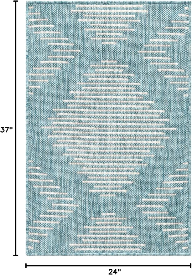 Unique Loom Outdoor Modern Collection Area Rug - Tambor (2' x 3' 1" Rectangle, Light Aqua/ Ivory)