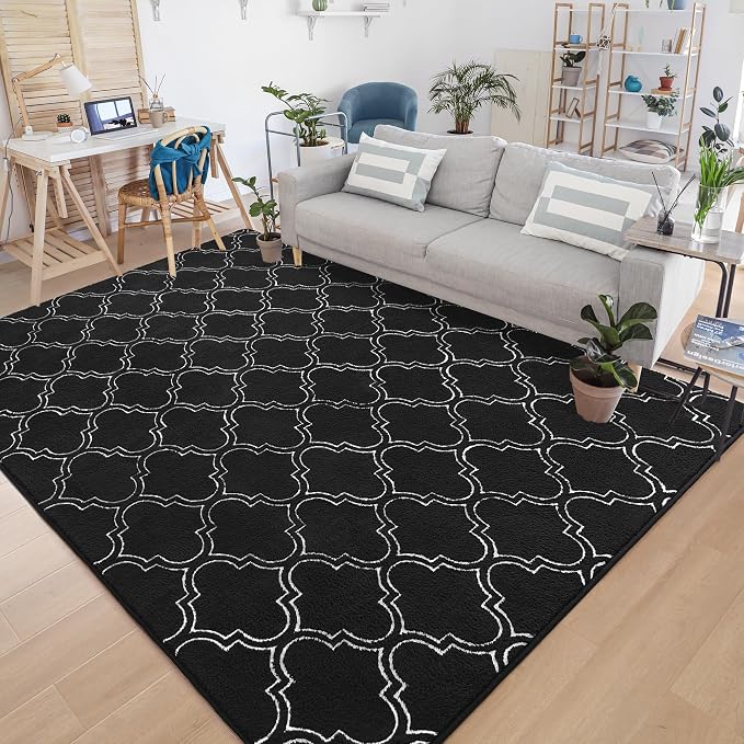 Chicrug 3x5 Shag Geometric Modern Area Rug for Bedroom Entryway | Memory Foam Indoor Carpet, Fluffy Rug for Bedside Room for Family Girls Kids Play Mat, Black and White