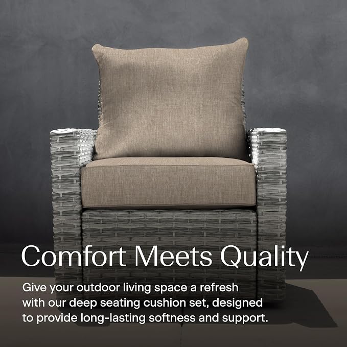 Honeycomb Outdoor Heritage Deep Seat, 25 x 26, Textured Solid Birch Tan Chair Cushion with Removable Cover, for Patio Furniture