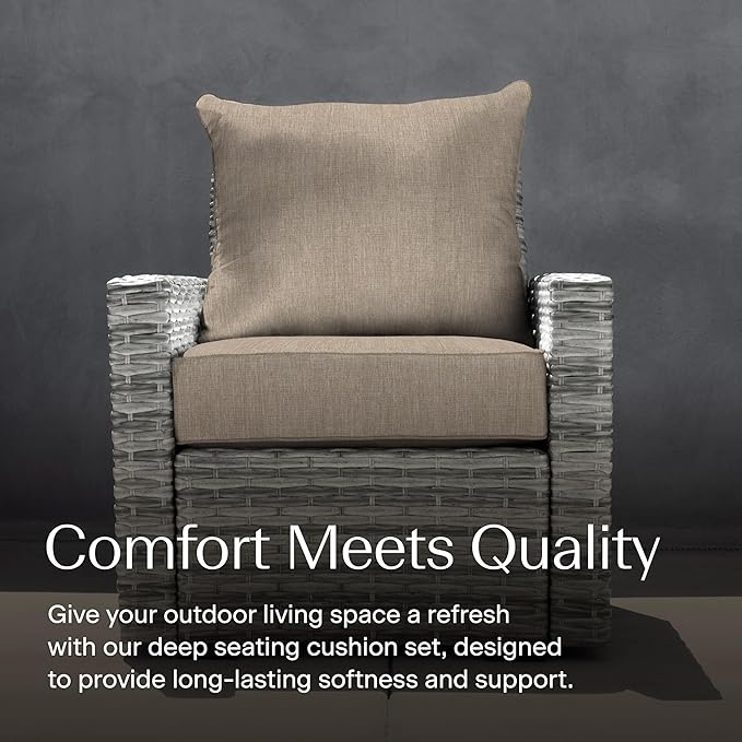 Honeycomb Outdoor Heritage Deep Seat, 24 x 23, Textured Solid Birch Tan Chair Cushion with Removable Cover, for Patio Furniture