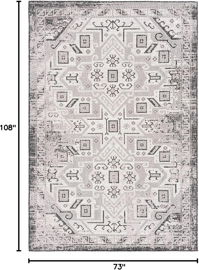 Unique Loom Outdoor Aztec Collection Area Rug - Coba (6' 1" x 9' Rectangle, Charcoal Gray/ Ivory)