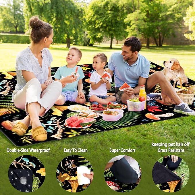 Picnic Blankets Beach Blanket 80" X 80" Extra Large Waterproof Camping Blankets Portable Outdoor Mat 3-Layer Blanket for Beach, Hiking, Park, Music Festival, Grass Lawn,Travel
