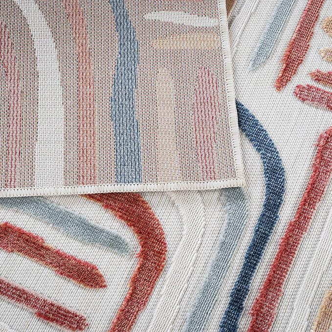 CAMILSON Indoor Outdoor Rug, Multicolor 9x12 Geometric Arch Striped Large Area Rugs for Patio and Home Areas, Easy-Cleaning Non-Shedding Living Room, Garden and Deck Washable Outside Carpet (9 x 12)