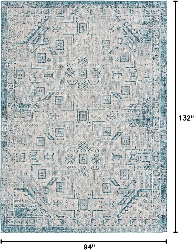 Unique Loom Outdoor Aztec Collection Area Rug - Coba (7' 10" x 11' Rectangle, Teal/ Ivory)