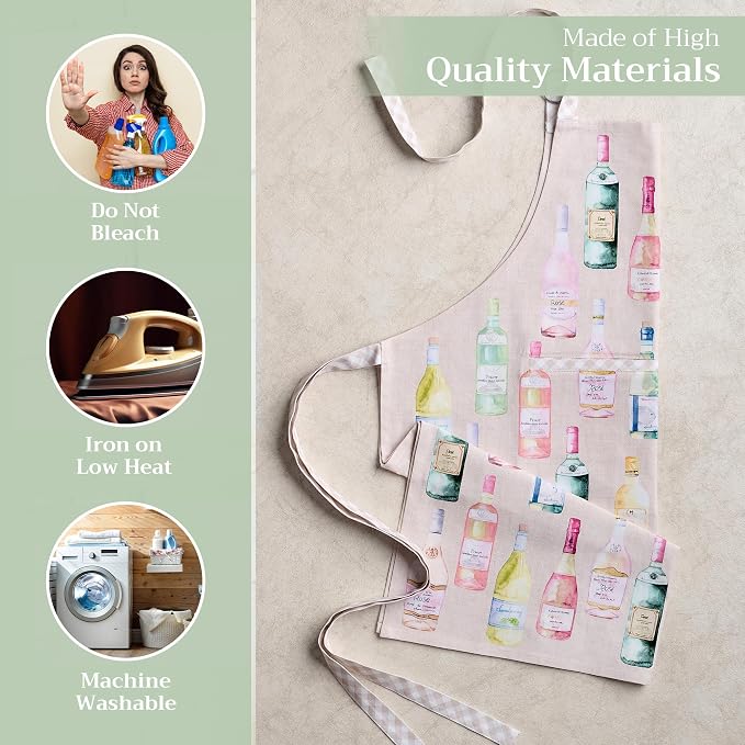 Maison d' Hermine Aprons for women with Pocket 100% Cotton (27.50"x31.50") | Adjustable Neck Strap & long ties Apron Men Chef Wedding Cooking Gardening Server Maid