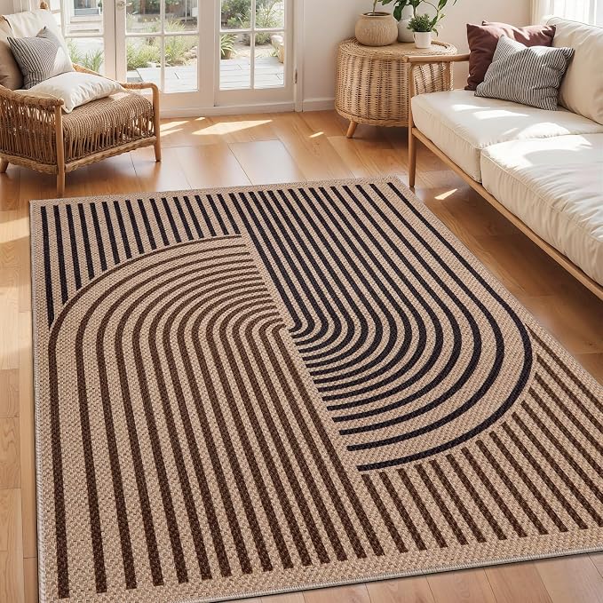 Tangsoo Easy Jute 4x6 Rug for Patio,Non-Slip Dark Brown Indoor Outdoor Carpet,Boho Farmhouse Washable Area Rug Throw Mat for Front Porch Kitchen Bedroom Foyer