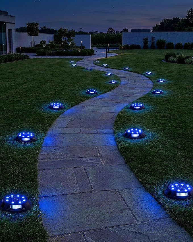 Biling Solar Pathway Lights Outdoor Uplight Sidelight, 12 Packs Blue Bright Solar Ground Lights Waterproof for Yard Walkway Garden Halloween Decorations