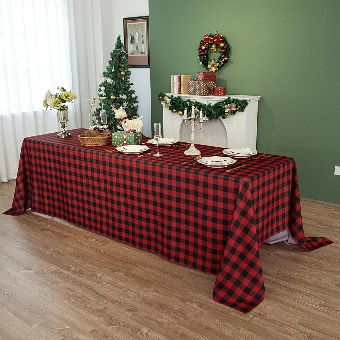 Classic Gingham Buffalo Tablecloth Fabric - Oblong 90x132 Inch Water Proof Checkered Table Cloth for Indoor Outdoor - Table Cover for Birthday, Picnics, BBQs, and Parties
