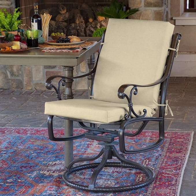 Arden 4-Pack Outdoor Patio Dining Chair Cushion, 20 x 44, Rain-Proof Seat Pad, Fade-Resistant Outdoor Cushion Tan Leala