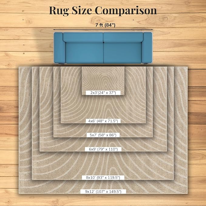 LUXE WEAVERS Modern Geometric Wave Beige 8x10 Area Rug
