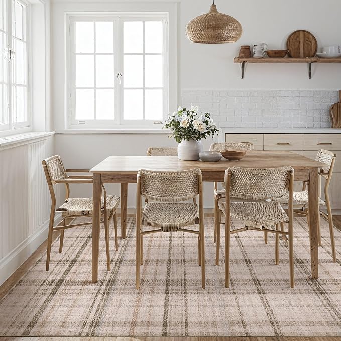 Tortania Area Rug Living Room Rugs - 8x10 Washable Large Soft Neutral Boho Moroccan Bohemian Farmhouse Rug Indoor Floor Carpet for Bedroom Under Dining Table Home Office Decor - Taupe