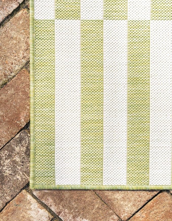 Unique Loom Outdoor Striped Collection Area Rug - Striped (4' 1" x 6' 1" Rectangle, Green/Ivory)