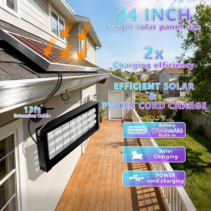 Powerful Large Solar Bug Zapper Outdoor for 4000 sq.ft, Rechargeable Mosquito Zapper with High Powered, Waterproof Solar Bug Zapper for Patio Garden, Backyard, RV, Camping with 18W Solar Panel