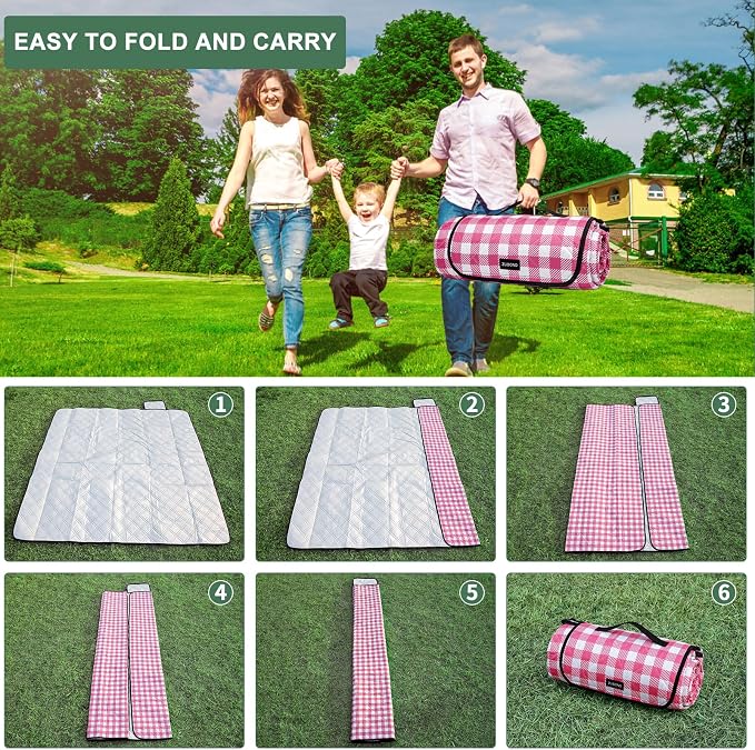 ZUBOND Picnic Blankets Waterproof Sandproof Foldable & Machine Washable, 80''x100'' Extra Large Beach Blanket, Simple Stylish Gingham Outdoor Grass Lawn Park for Family Camping Party
