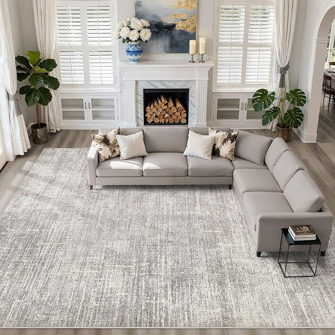 LOONGRUG 10x12 Area Rug Washable Neutral Modern Living Room Rug Brown Gray | Large Abstract Soft Stain Resistant Indoor Non-Slip Carpet for Bedroom Nursery Kids Office Playroom Dining Room