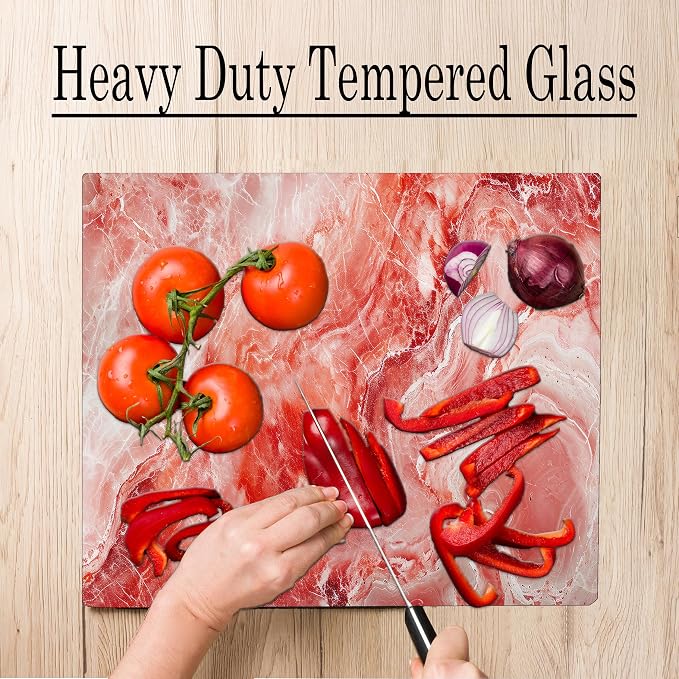 Red Marble Kitchen Glass Cutting Board Ocean Decorative Gift Marbled Granite Stone Rock Gift For Her Mom Wife (Red Marble)