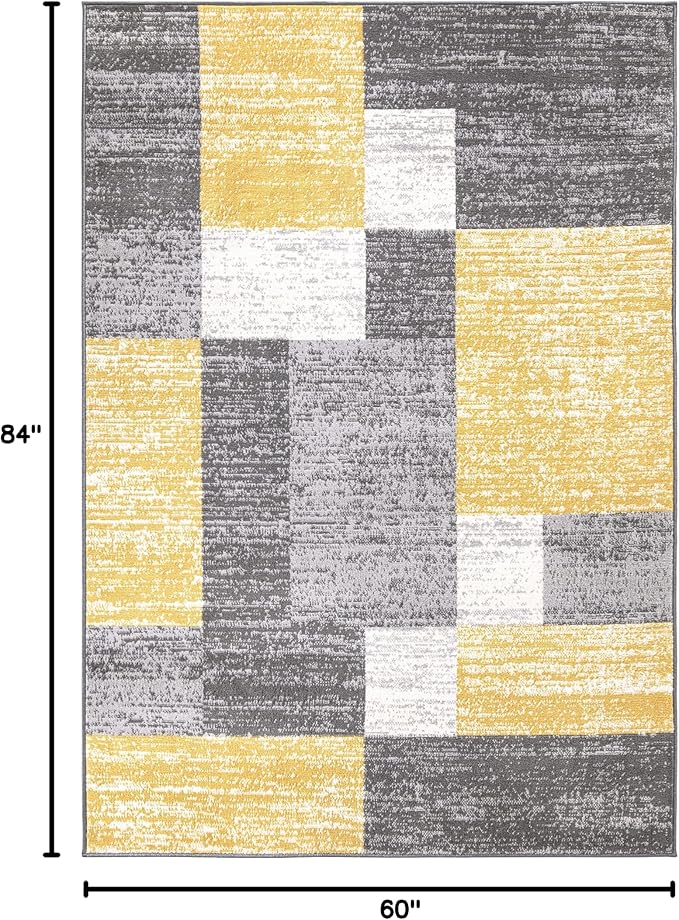 Rugshop Geometric Boxes Oslo Modern Non-Shedding Area Rug Yellow 5' x 7' | Rectangular, Size 5' x 7', Living Room, Bedroom, Dining Room, Home Office, Kitchen, Entryway, Hallway, Nursery, Kids Room