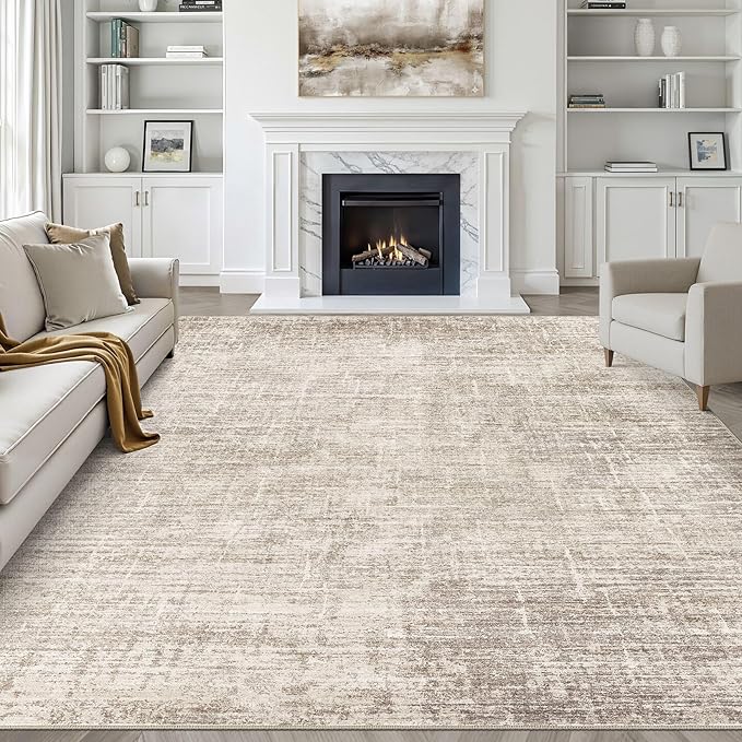 LOONGRUG 7x10 Area Rug Washable Neutral Modern Rug for Living Room Brown | Abstract Soft Stain Resistant Indoor Non-Slip Carpet for Bedroom Nursery Kids Office Playroom Dining Room
