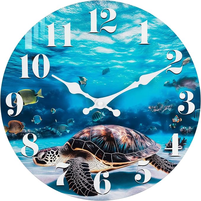 jomparis Large Ocean Wall Clocks Battery Operated Coastal Decor for Living Room Bathroom Bedroom Home(14 Inch,Sea Turtle)