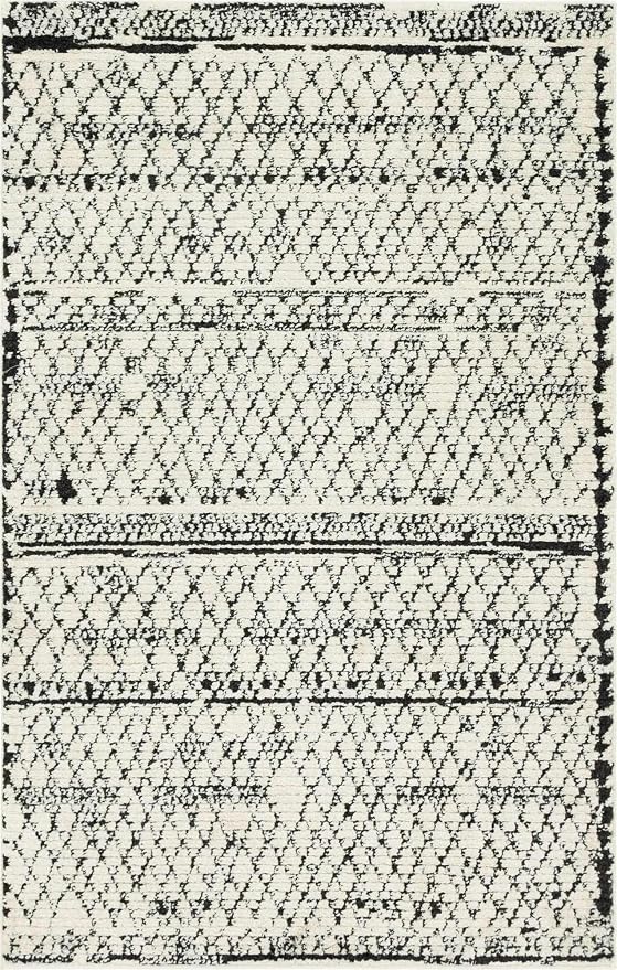 Unique Loom Morocco Collection Abstract Border, Diamond, Bohemian Area Rug (5' 0 x 8' 0 Rectangular, Ivory/Black)