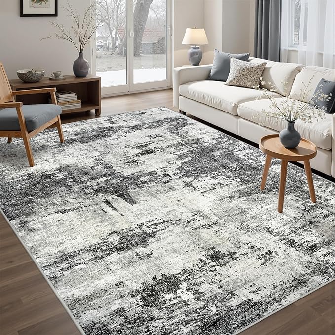 Tosuoka 5x7 Area Rugs for Living Room Abstract Washable Black Rug | With Anti-Slip Backing，Non-Shedding，Stain-Resistant，Soft Modern Large Carpet for Bedroom Dining Room Farmhouse Nursery