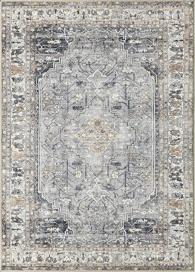 Keen Home Design Vintage Washable Area Rug, Non-Slip Low Pile, 5x7 | Machine Washable Cotton Chenille, 0.25In Low Pile, Rubber Non-Slip Back; Living Room, Bedroom, Dining Room, Office