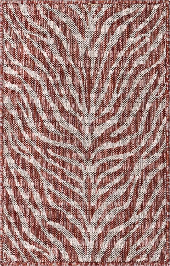 Unique Loom Outdoor Safari Collection Area Rug - Tsavo (2' x 3' 1" Rectangle, Rust Red/ Ivory)