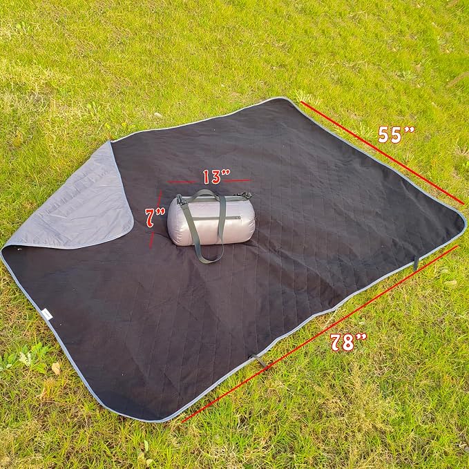 Large Outdoor Waterproof Blanket-Quilted Extra Thick Fleece Windproof Warm Includes Stuff Sack Shoulder Strap Machine Washable,55"x78"-Grey
