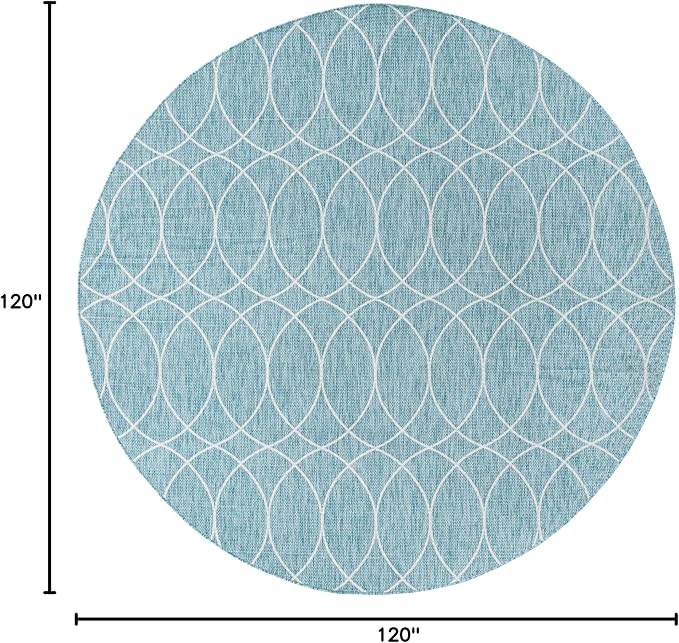 Unique Loom Outdoor Trellis Collection Area Rug - Gitter (10' Round, Light Aqua/ Ivory)