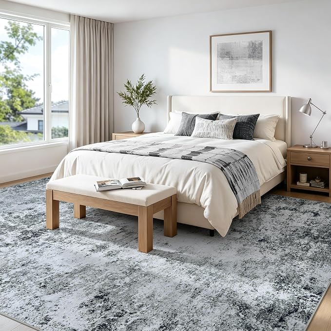8x10 Washable Area Rug Modern Abstract for Living Room Bedroom Gray White | Soft Indoor Carpet,Anti-skid Backing,Water Repellent,Non-shedding, Suitable for bedroom dining farmhouse nursery home office
