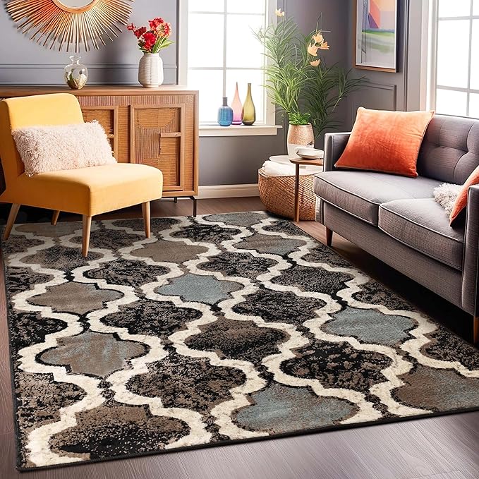 SUPERIOR Modern Indoor Area Rug, Non Slip Rug, 3'x5', A Chocolate | Geometric Design Floor Décor, Easy Care High Traffic Areas Living Dining Room, Bedroom, Office, Entryway, Viking Collection