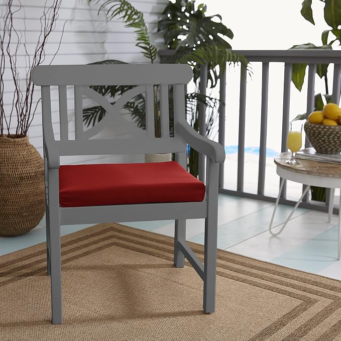 Sorra Home Sunbrella Bristol Square Chair Cushion (Set of 2) - Fade & Water Resistant, Outdoor & Indoor Patio Seat Cushion with Plush Trupedic Foam - Canvas Jockey Red (19" x 19" x 2.5")