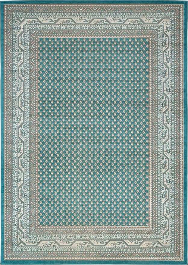 Unique Loom Williamsburg Collection Traditional Border with Dotted Center Area Rug, Rectangular 7' 1" x 10' 0", Teal/Beige