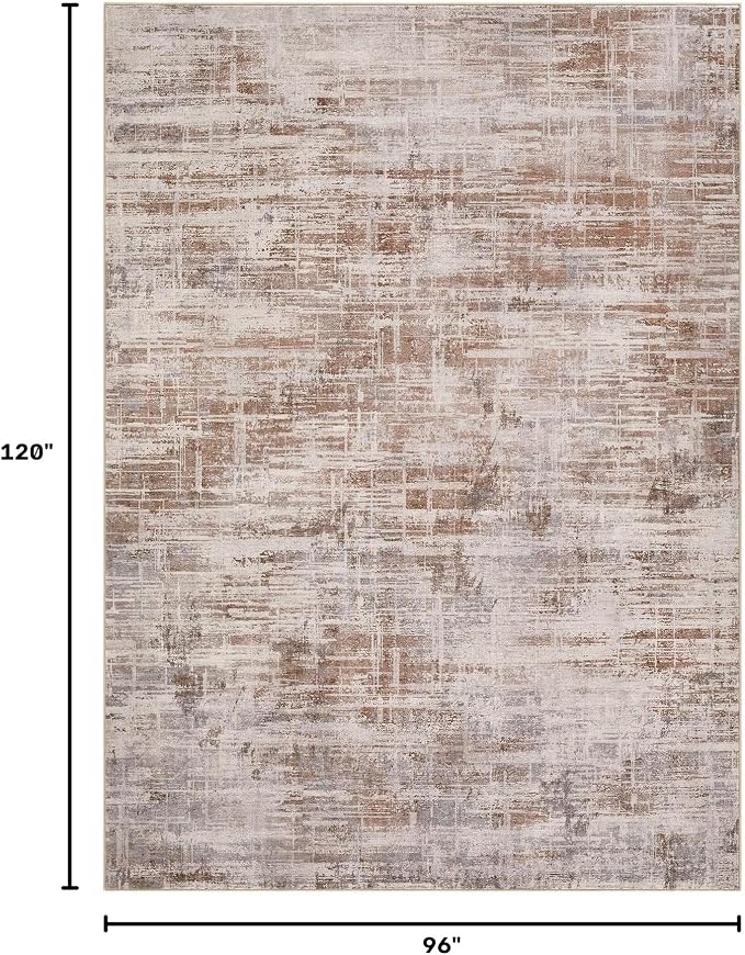 UERMEI 8x10 Area Rug for Living Room Washable Abstract Red Brown Carpet | Low Pile Non-Slip Soft Neutral Modern Kid Pet Friendly Large Rugs For Bedroom Dining Room Nursery Office Indoor Decor