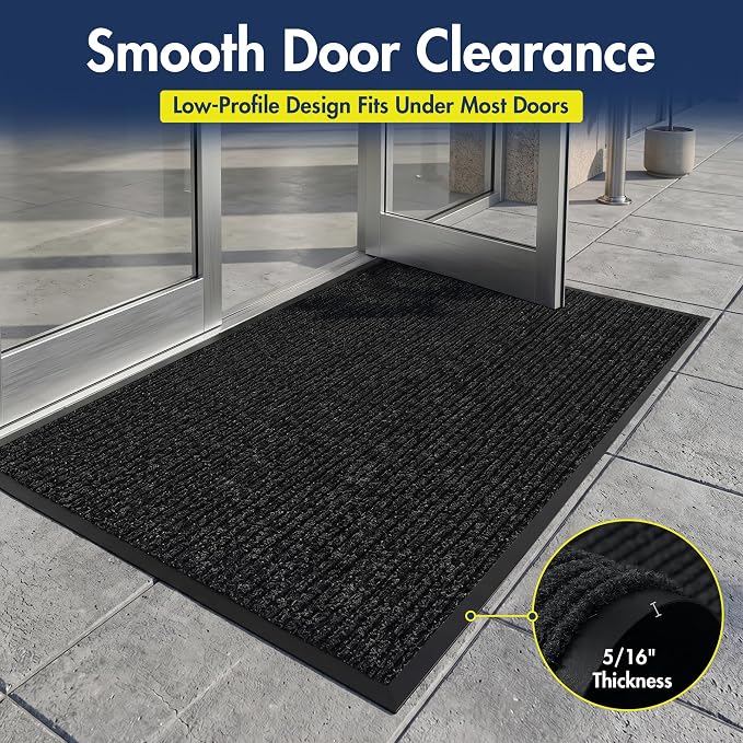 Notrax 109 Industrial Door Mat, 2' x 3' Small Entrance Mat, Heavy Duty Commercial Rugs for Entryway, Welcome Lobbies, Garage, and Mudroom, Made in the USA, Charcoal Black, Brush Step 109S0023CH