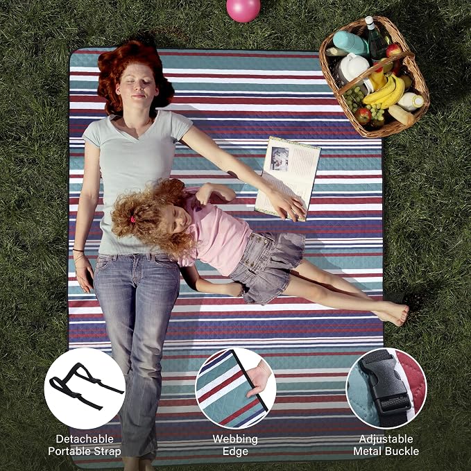 HX&OD Extra Large Picnic Blanket Outdoor 80”x80” Waterproof Picnic Mat Foldable 3-Layer Camping Blanket Portable with Carry Strap Park Blanket for Grass(Red)