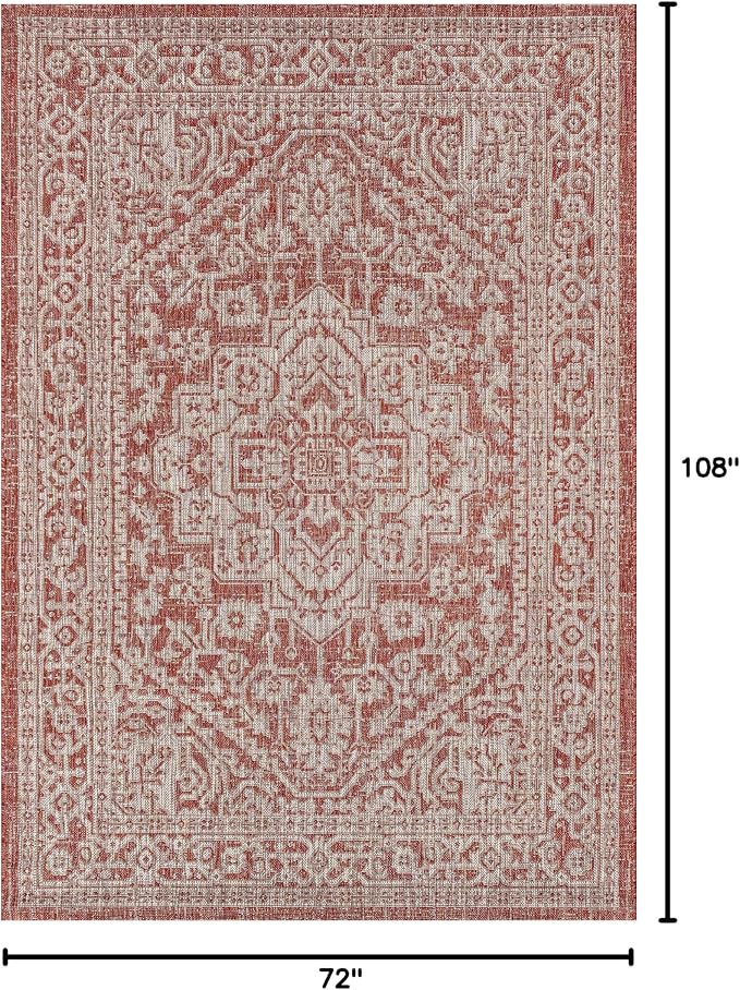 JONATHAN Y Medallion Weave Indoor Outdoor Area Rug 6X9 Red/Taupe, Sinjuri Textured for Backyard, Patio, Porch, Easy-Cleaning, High Traffic, Pet-Friendly, Non-Shedding (SMB101A-6)
