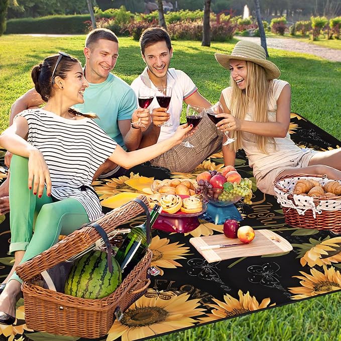 Supfitness Extra Large Picnic Blankets Waterproof Foldable (80 "x 80") Beach Blanket Waterproof Sandproof,3-Layer Thicking Mat Outdoor Packable Camping Blanket