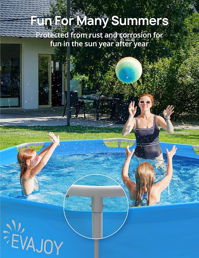 Evajoy 10 ft x 30 Inch Outdoor Metal Frame Above Ground Round Swimming Pool with Easy Set-Up, Pool Only