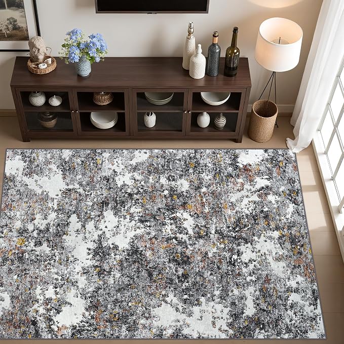 Tosuoka 6x9 Area Rugs for Living Room Abstract Washable Gray Multi Rug | With Anti-Slip Backing，Non-Shedding，Stain-Resistant，Soft Modern Large Carpet for Bedroom Dining Room Farmhouse Nursery