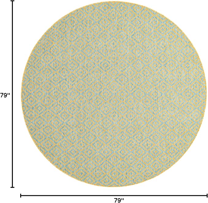 Unique Loom Jill Zarin Jill Zarin Outdoor Collection Area Rug - Costa Rica (6' 7" Round, Yellow and Aqua/Light Blue)