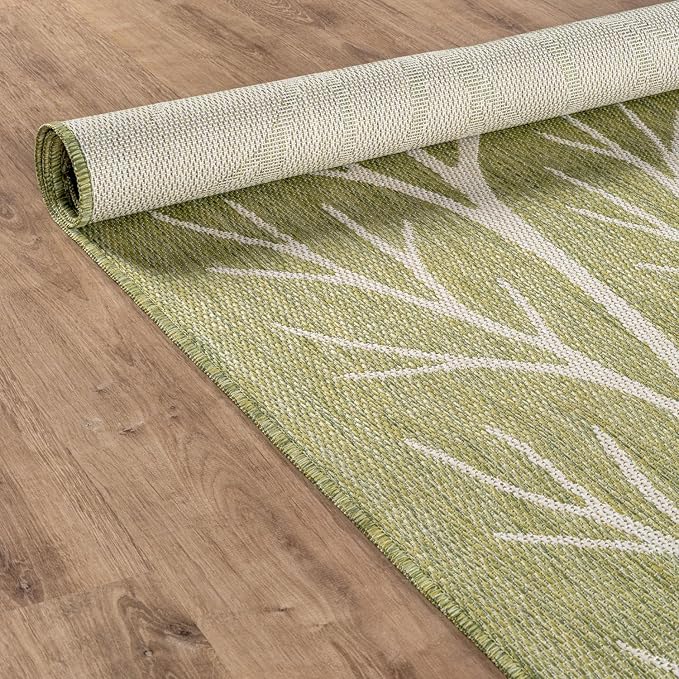 Washable Indoor Outdoor Rug 9x12 Modern Area Rugs Branch Pattern Non Shedding Waterproof Easy Clean Patio Deck Porch Living Room Bedroom Garden RV (9 X 12 Olive)
