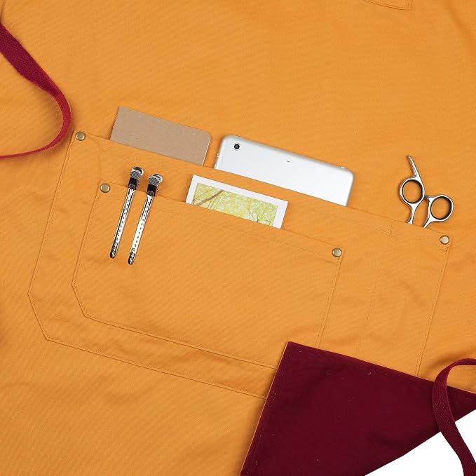 Denim Chef Apron for Women with Pockets, Jean Waitress Server Kitchen Apron for Men Cooking Gardening Painting