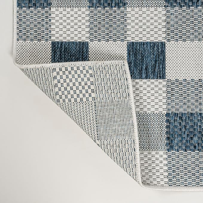 JONATHAN Y Geometric Bold Gingham Indoor Outdoor Area Rug 8X10 Navy/Cream, Darcy Traditional for Backyard, Patio, Porch, Easy-Cleaning, High Traffic, Pet-Friendly, Non-Shedding (TSN201C-8)