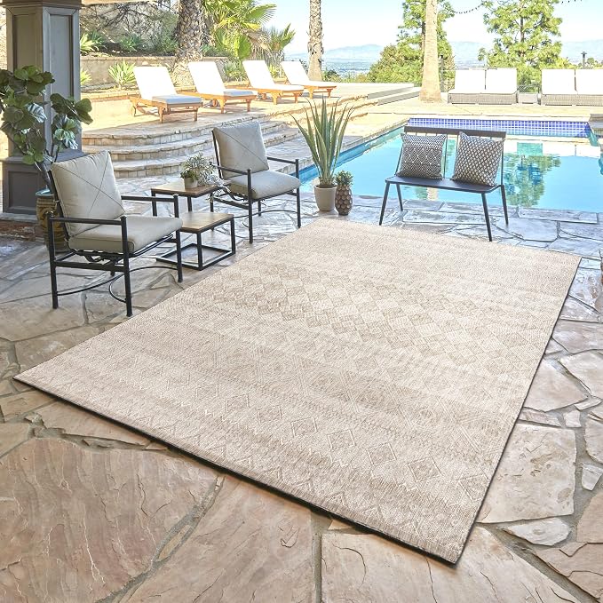 Gertmenian Indoor Outdoor Area Rug, Classic Flatweave, Moroccan Collection II, Stain & UV Resistant Carpet, Deck, Patio & Mudroom, 6x9 Medium, Vintage Brown Tan Distressed Classic Tribal, 19505