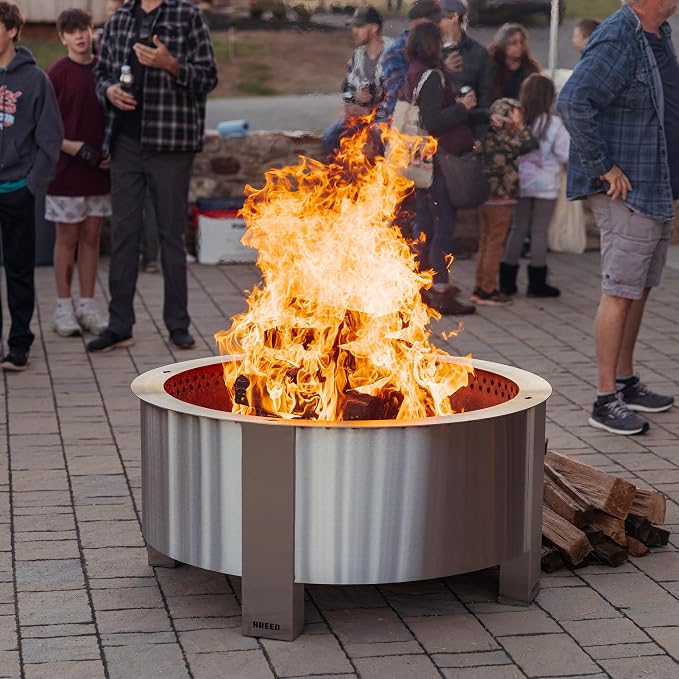 Breeo Smokeless Fire Pit (X Series 30, Stainless Steel) | 34.5 inch Smokeless Firepit for Outside | 94 Pounds | Ideal for Families Compatible with Wide Range of Breeo Accessories