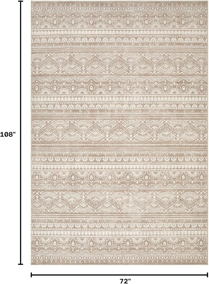 Tortania Area Rug Living Room Rugs - 6x9 Washable Large Soft Neutral Boho Moroccan Bohemian Farmhouse Rug Indoor Floor Carpet for Bedroom Under Dining Table Home Office Decor - Light Brown