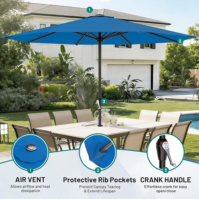 AreShark 12 FT Patio Umbrella for Outdoor, Outdoor Table Umbrella with Push Button Tilt and Crank, Outdoor Patio Umbrellas with 8 Sturdy Ribs, Patio Umbrellas for Market, Garden, Pool (Royal Blue)